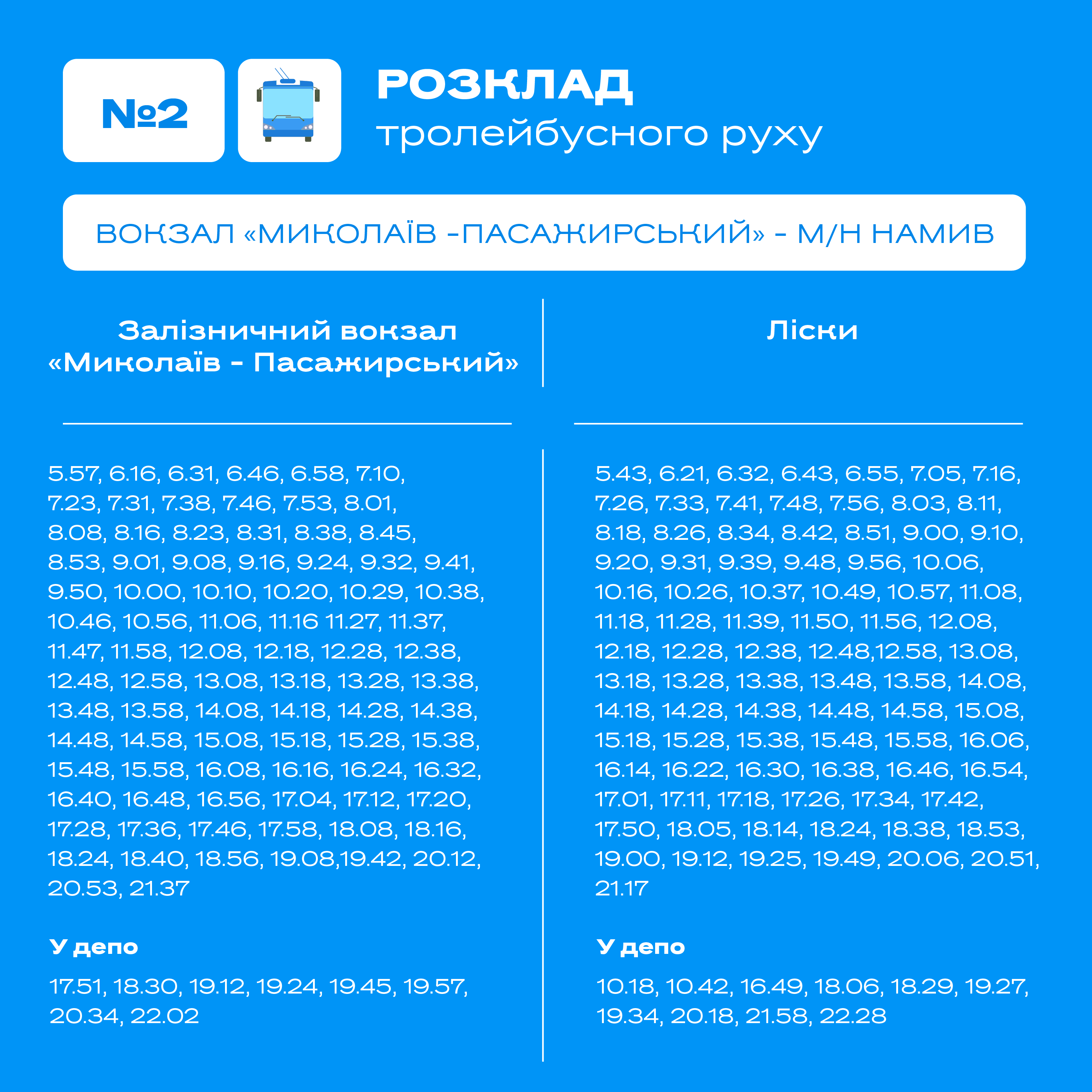 В Николаеве теперь новые графики движения электротранспорта: публикуем, когда курсирует